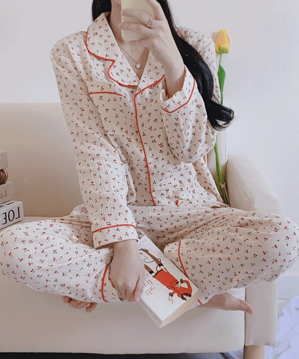 순면 미니 체리 여성 잠옷세트 3Color [긴팔/긴바지]
