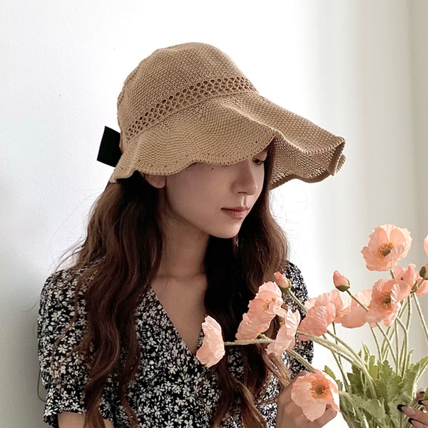 돌돌이 리본 라탄 썬캡 밀짚 모자