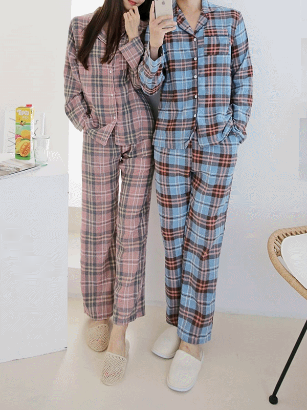 맨디 체크 커플 수면 잠옷 세트 2color